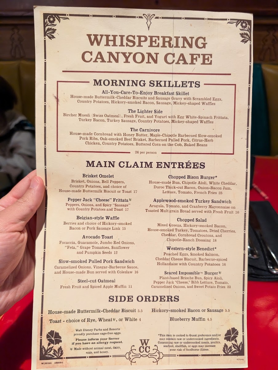 Whispering Canyon Cafe Menu - Image 1